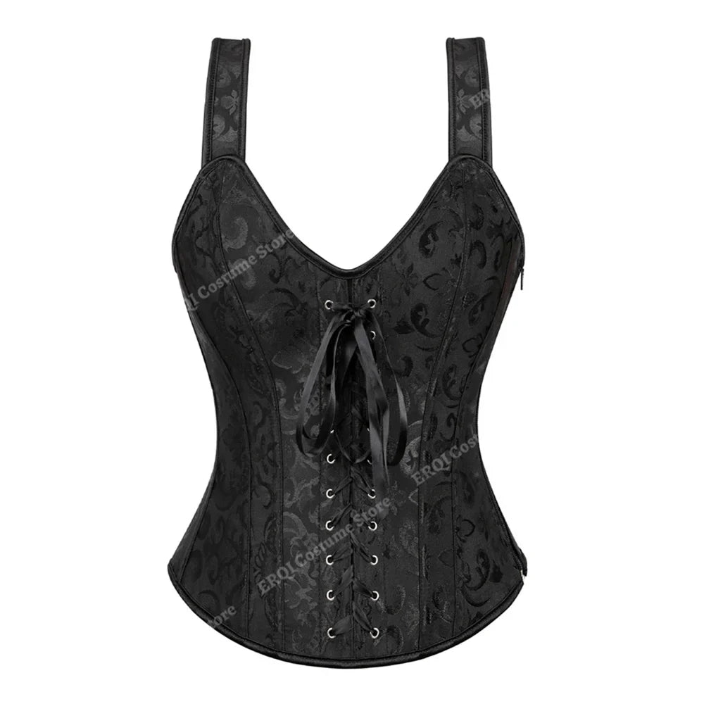 Steampunk Corset with Cup Lingerie Zipper Side Straps Overbust Corset Waist Trainer Bustier Plus Size-Dollar Bargains Online Shopping Australia