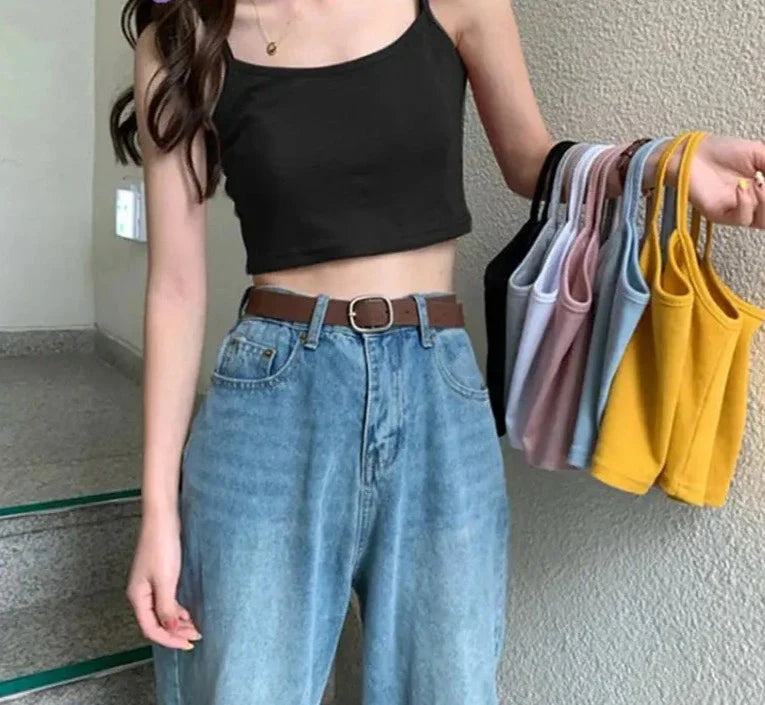 Women Sexy Solid Camis Crop Top Casual Tank Tops Vest Sleeveless Streetwear Club High Street-Dollar Bargains Online Shopping Australia