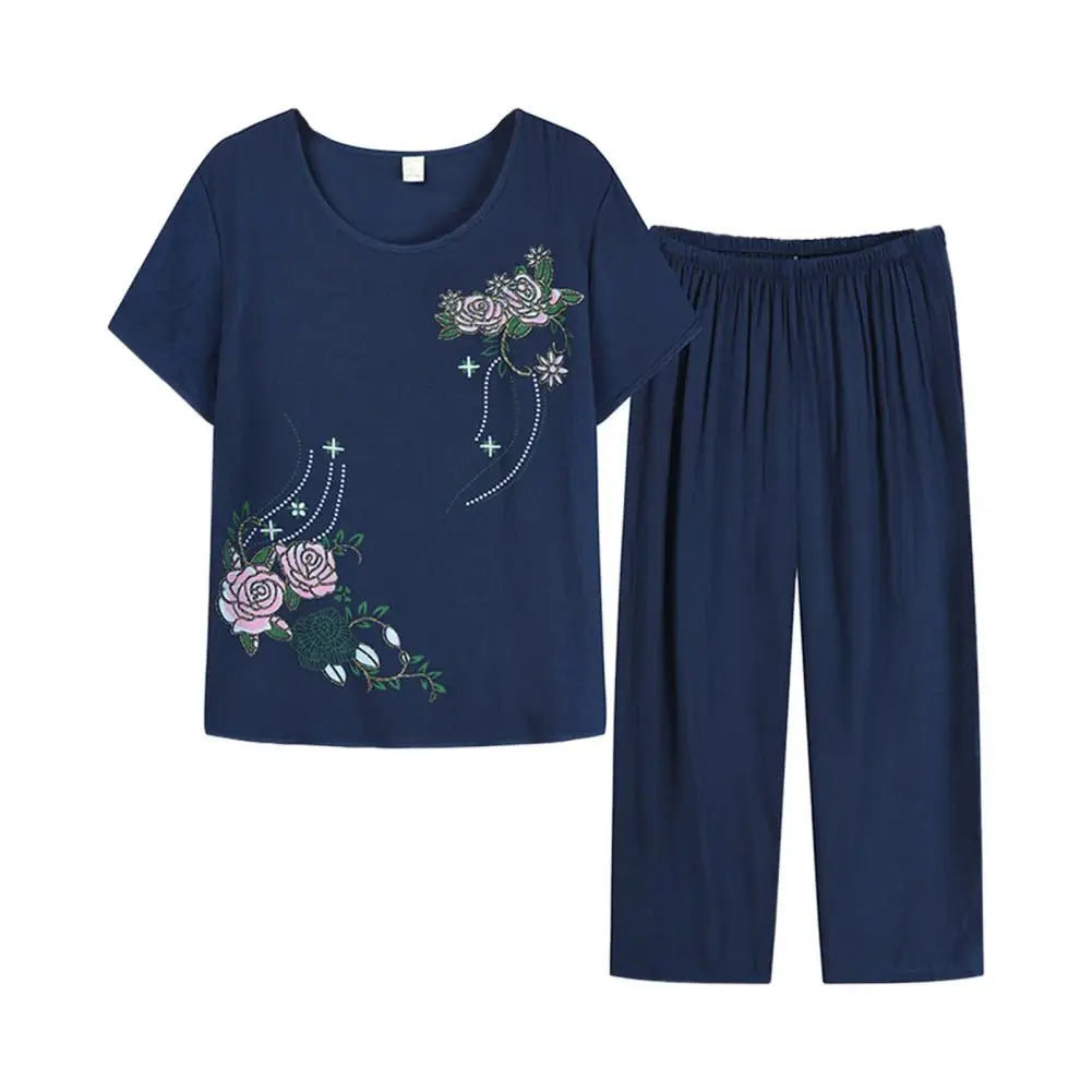 Pyjamas Set Sleepwear Women Cotton Print Flower Loose Nightwear