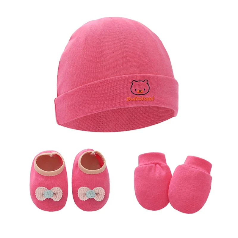 Baby Anti Scratching Gloves Hat Foot Cover Set Soft Cotton Newborn No Scratch Mittens Socks Beanies Cap Nightcap-Dollar Bargains Online Shopping Australia