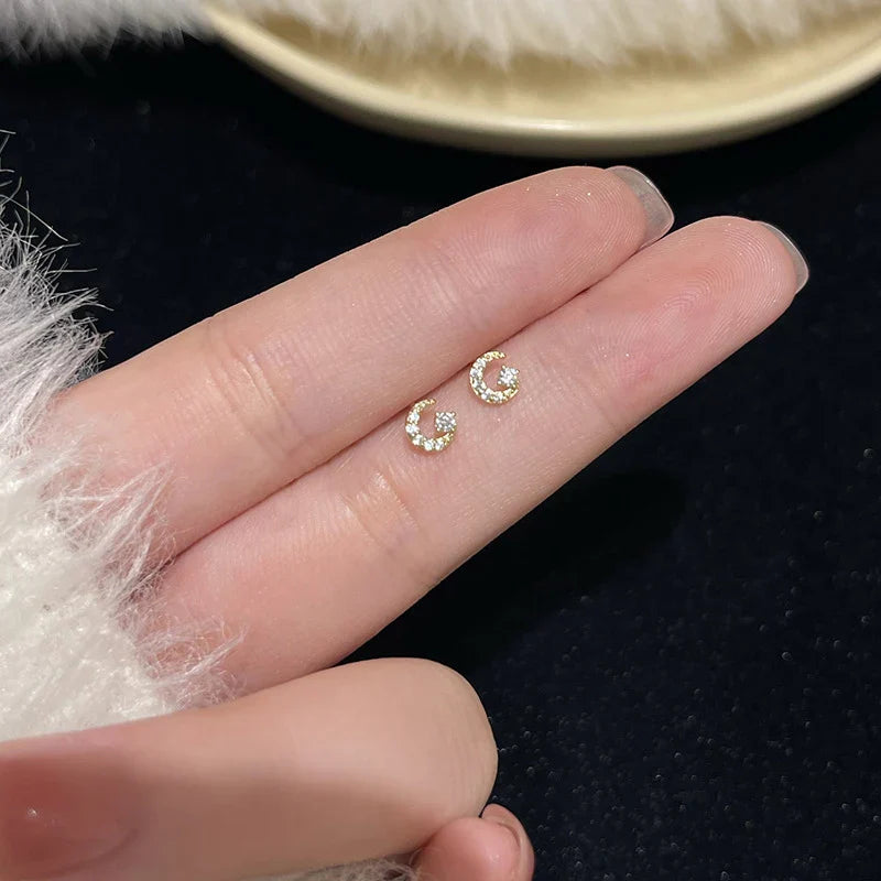 Planet Earrings Silver Color Piercing for Women Moon Star Crystal Zircon Ear Stud Earrings Tragus Cartilage Body Jewelry-Dollar Bargains Online Shopping Australia