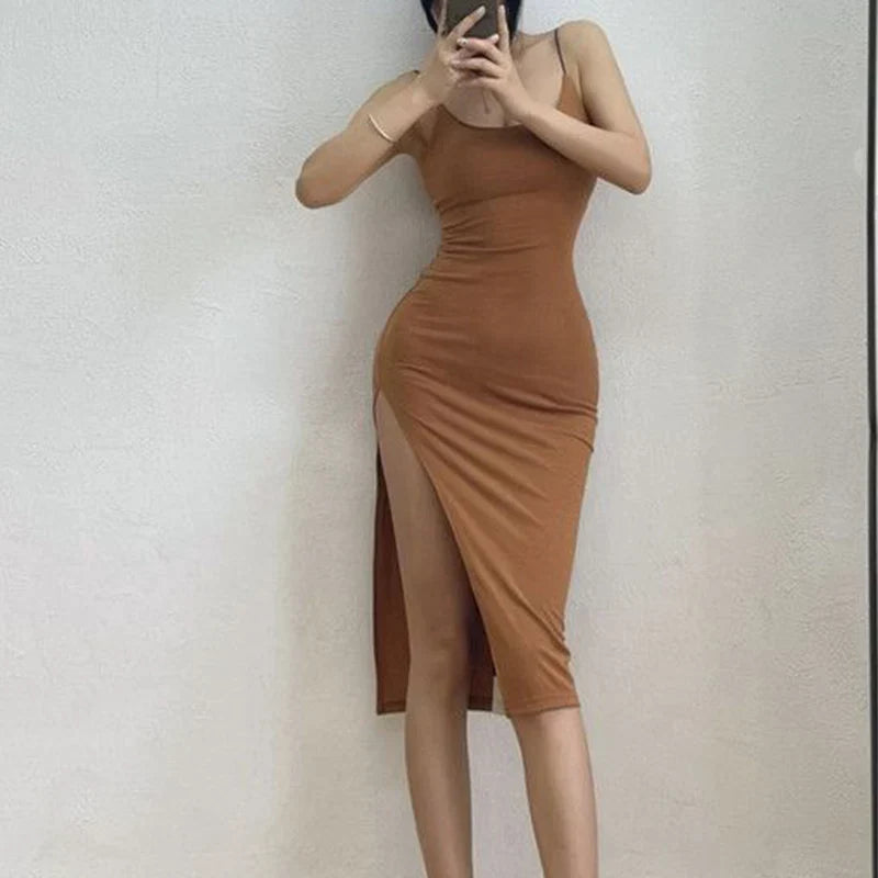 Sleeveless Slim Long Dress Women Party Club High Split Spaghetti Strap Dresses Woman Bodycon Dress Female-Dollar Bargains Online Shopping Australia