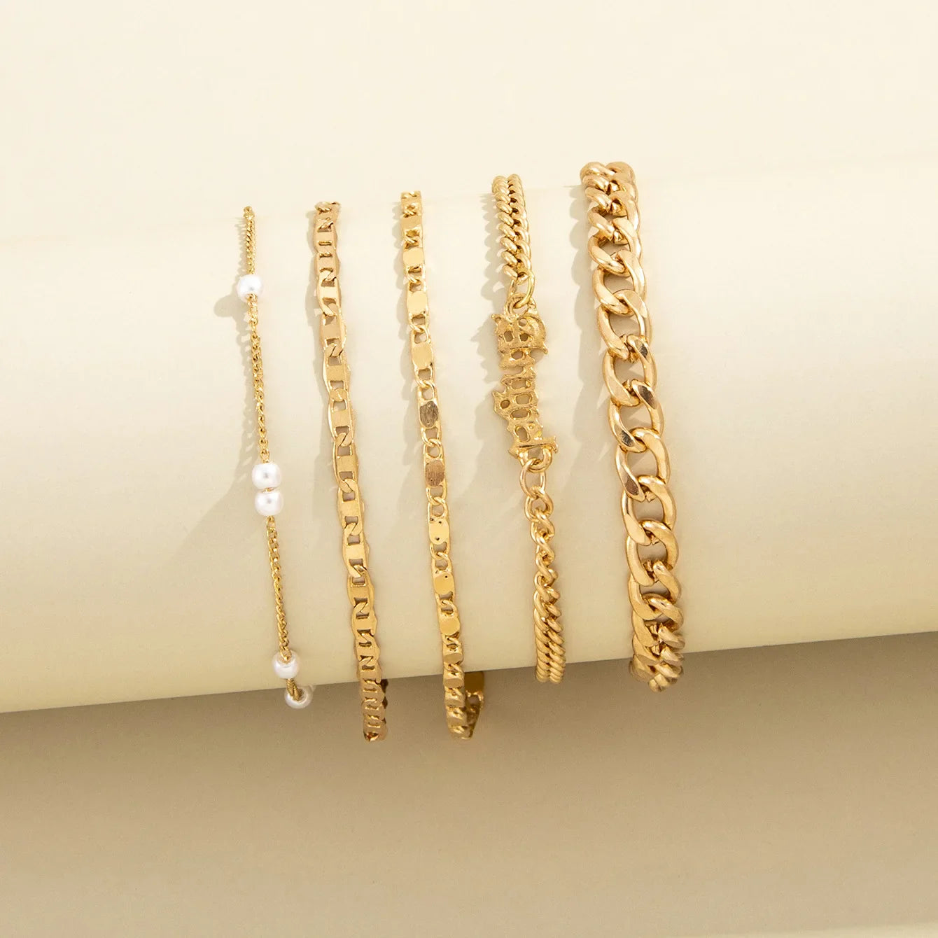 5Pcs Trendy Chain Bracelet Set For Women Angel Letter Gold Silver Color Link Chain Bangle Female Fashion Jewelry Gift-Dollar Bargains Online Shopping Australia