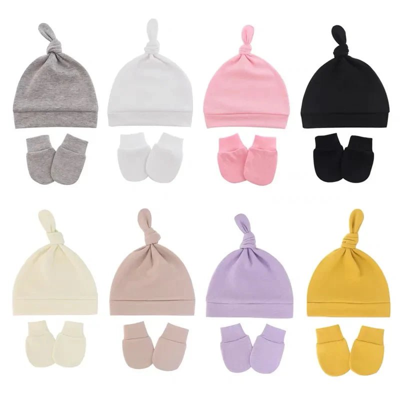 Newborn Baby Hat With Gloves Cotton Bonnet Baby Beanie For Girls Spring Soft Infant Cap Boy Toddler Accessories Gift-Dollar Bargains Online Shopping Australia