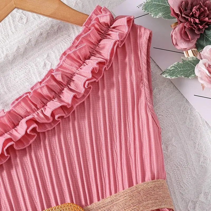 Kids Dress Girls Frill-Trim Asymmetrical Straps A-line Dress Summer Vacation-Dollar Bargains Online Shopping Australia