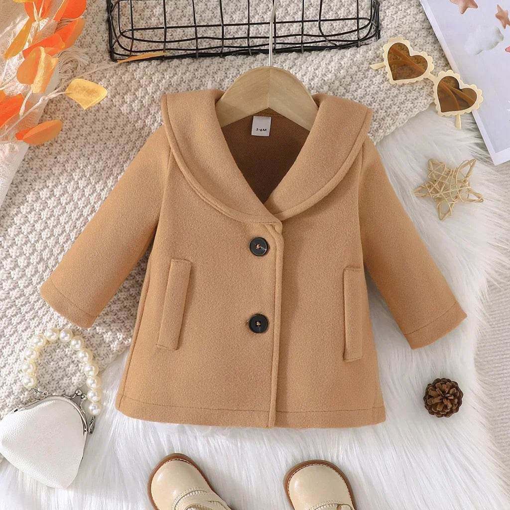 Jacket Newborn Baby Boy Girl Kids Clothes 3-36 Months Fashion Long Sleeve Button Khaki Coat Childrens Warm Outwear