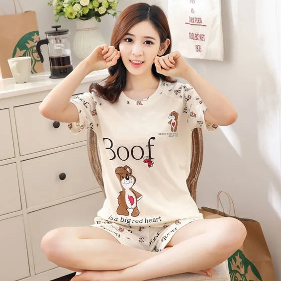 Women Sleepwear Lovely Home Suits Pyjama Short Sleeve Pajamas Set Women Pajamas Comfortable Girl-Dollar Bargains Online Shopping Australia