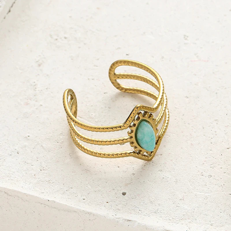 Luxury Natural Stone Ring For Woman Fashion Hollow Stainless Steel Ring Adjustable Wide Multilayer Open Ring Party Jewelry Gifts-Dollar Bargains Online Shopping Australia