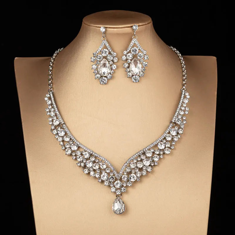 Luxury Crystal AB Color Choker Necklace Earrings Set Rhinestone Bridal Jewelry Sets for Bride Wedding Party Costume-Dollar Bargains Online Shopping Australia