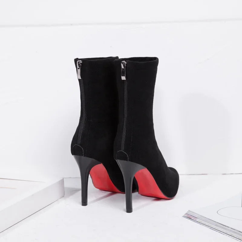 High Heels Boots Winter Thin Short Elastic Boot Luxury Stiletto Pointed Tight Boots