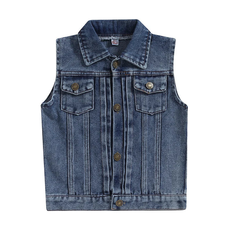 Unisex Baby Boys Girls Lapel Demin Vest Children Short Section Sleeveless Button Denim Jacket For Little Boys Girls-Dollar Bargains Online Shopping Australia