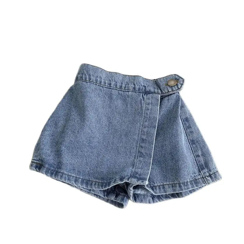 Summer Kids Girl Skirt Shorts Solid Elastic Waist Button Soft Denim Culotte Children Versatile Clothing-Dollar Bargains Online Shopping Australia