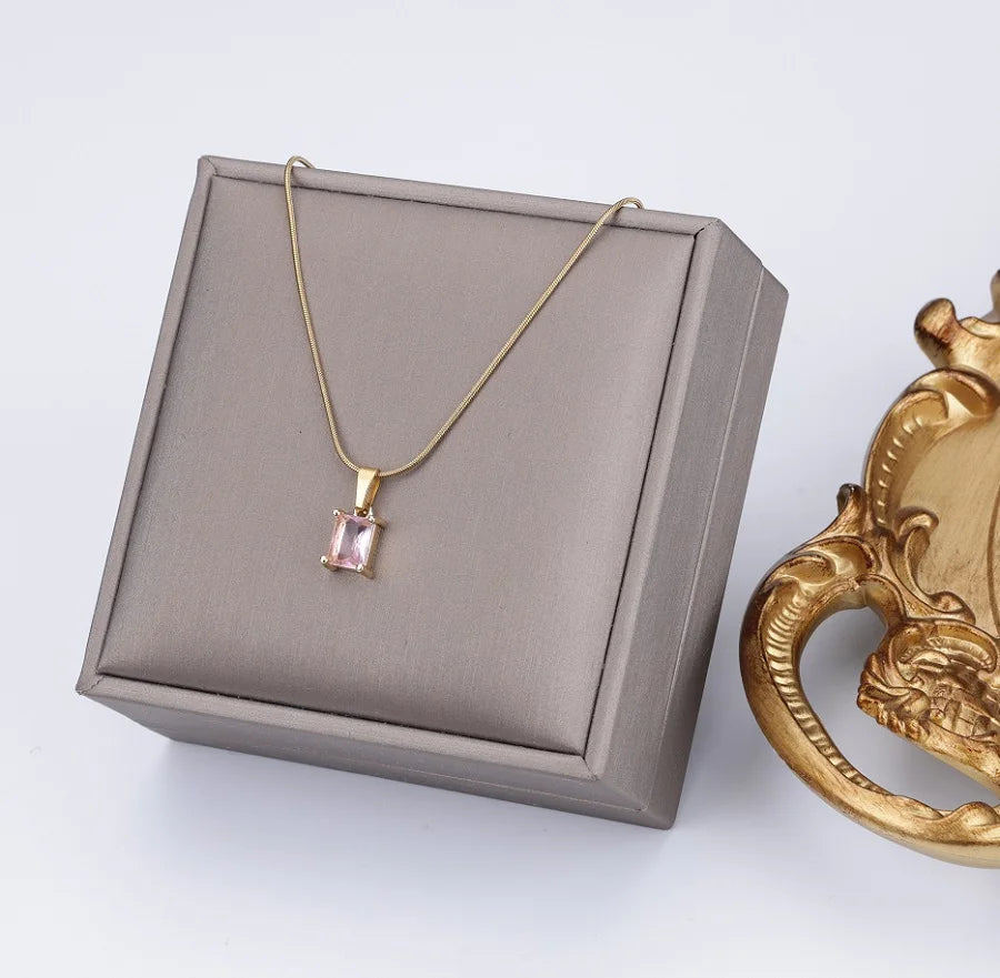 Vintage Rust Steel Zircon Necklace Flat Snake Bone Chain Blade Chain Square Emerald Pendant Necklace Women-Dollar Bargains Online Shopping Australia