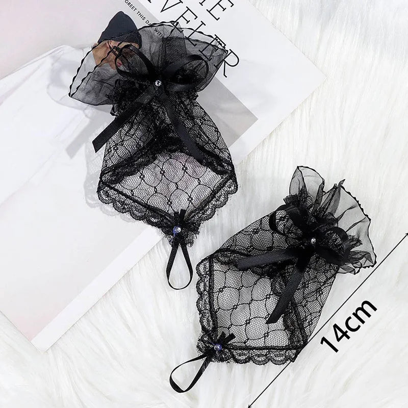 Fashion Lace Fingerless Tulle Short Gloves Ultra Thin Stretchy Mesh Bride Vintage Bowknot Wedding Party Wrist Gloves Accessories