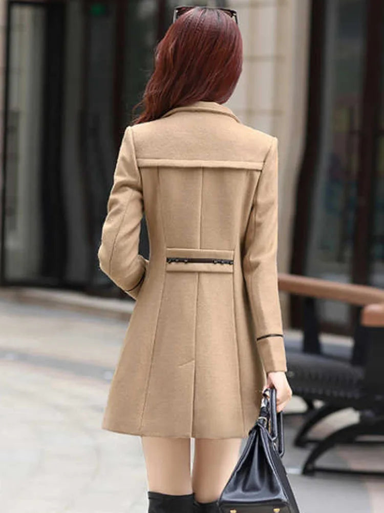 Jacket Women Double Breasted Solid Color Coat Korean Slim Female Woolen Jacket