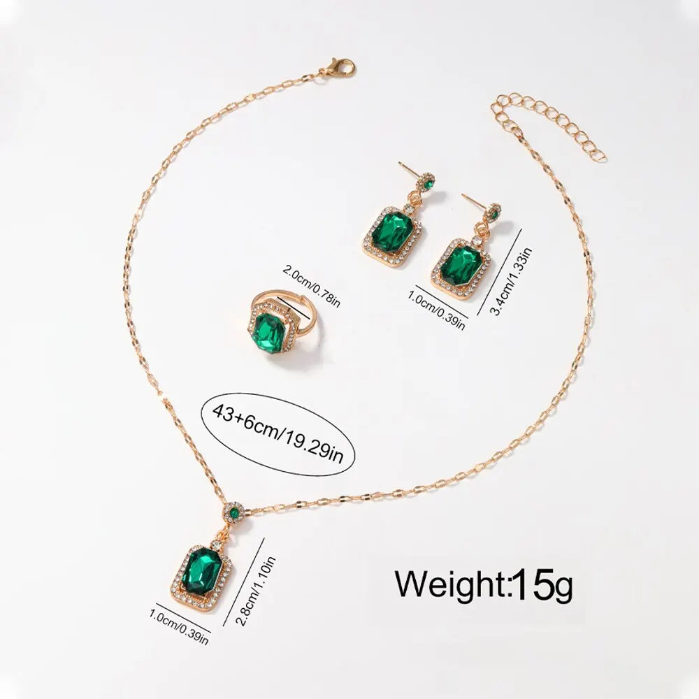 4PCS Sets Exquisite Quadrate Rhinestone Necklace Earrings Ring Jewelry Set Charm Ladies Jewelry Fashion Bridal Gifts-Dollar Bargains Online Shopping Australia