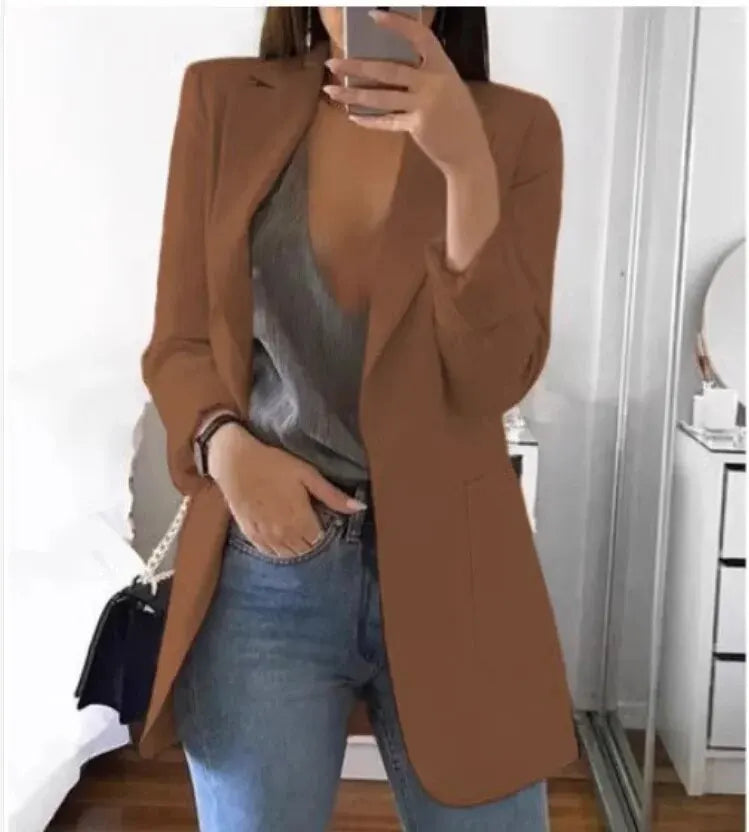 Plus Size Blazer Women Clothing Casual Cardigan Autumn Winter Overcoat Solid Large Topcoat Lapel Jacket Grace Fashion Outer Wear