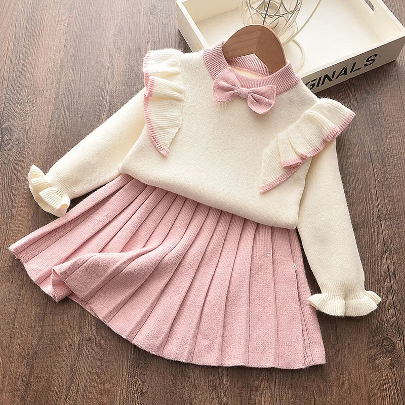 Casual Girls Dress Knitting Kids Suit Winter Long Sleeves Princess Top and Skirt 2pcs Outfits Sweater Kids Clothes-Dollar Bargains Online Shopping Australia