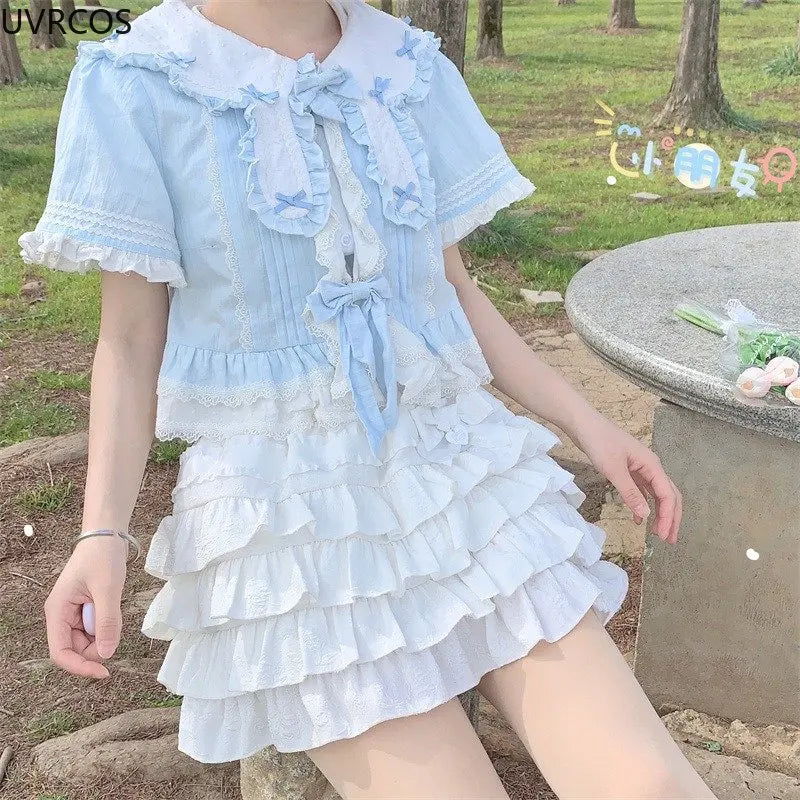 Kawaii Lolita Mini Skirt Women Gothic High Waist Ruffle Tiered Skirts Sweet Girly Summer Harajuku Y2k Short Skirt