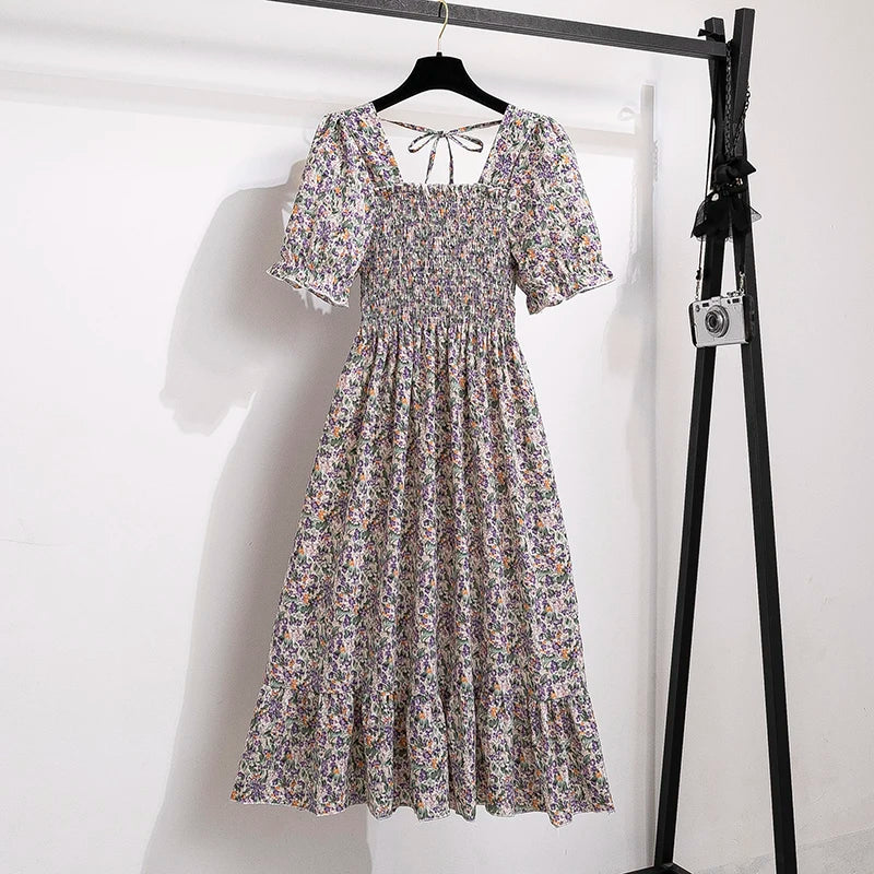 Chiffon Dresses Fashion Female Elastic Waist Short Sleeve Pleated Casual Dress Women A-line Dresses-Dollar Bargains Online Shopping Australia