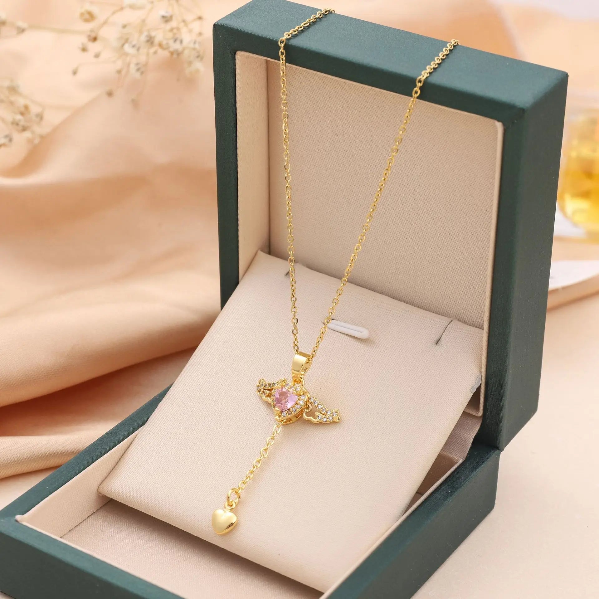 Stainless Steel Gold Color Cupid Angel's Wings Pendant Necklace For Women Girls Clavicle Chain Party Jewelry Gift-Dollar Bargains Online Shopping Australia