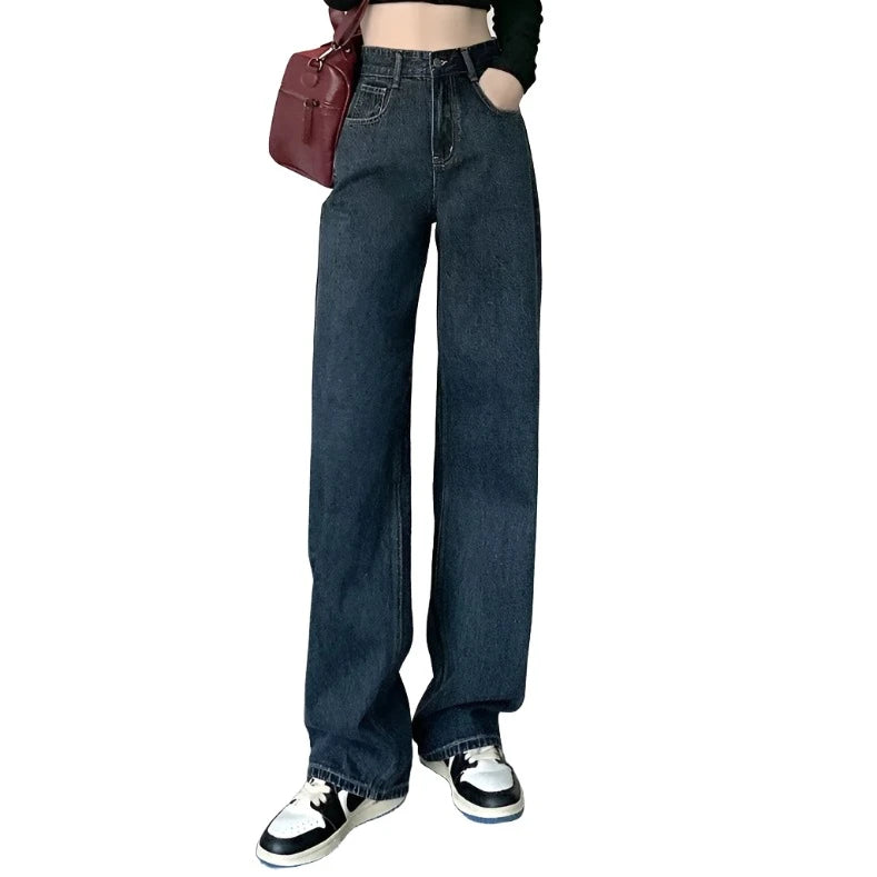 High Waisted Jeans Y2K Fashion Women Clothing Blue Black Straight Leg Denim Pants Trousers Mom Jean Baggy Trousers Tall