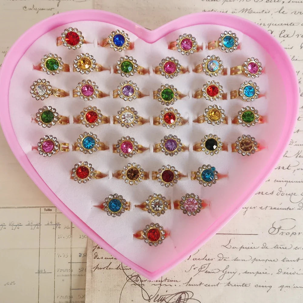 Adjustable Kids Crystal Rings Jewelry Heart Star Square Open Finger Ring For Children Girl Party Gift-Dollar Bargains Online Shopping Australia
