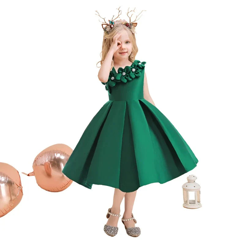 Flower Girl Children Princess Evening Party Prom Bow Green Wedding Bridesmaid Summer Dress Ball Gown