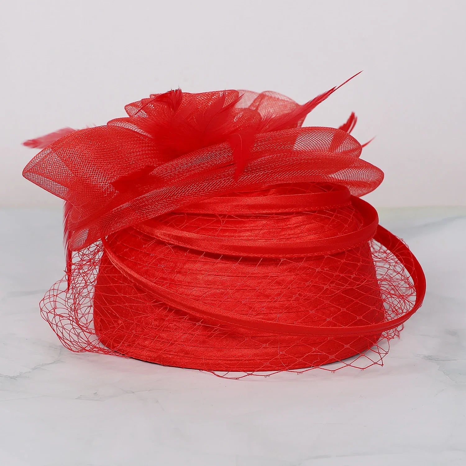 Wedding Church Red Hats Fascinators For Woman With Feather Veil Cocktail Party Headdress Lady Elegant Kentucky Derby Cap-Dollar Bargains Online Shopping Australia