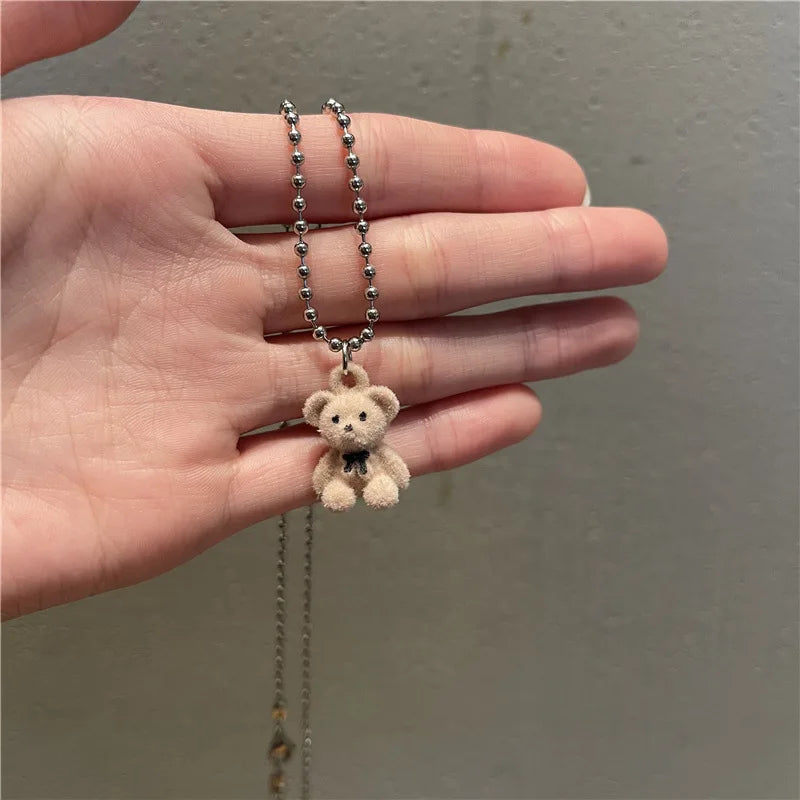 Trendy Flocking Bear Pendant Necklaces For Women Men Couple Lovers Popular Animal Pendant Necklace Fashion Jewelry Gifts
