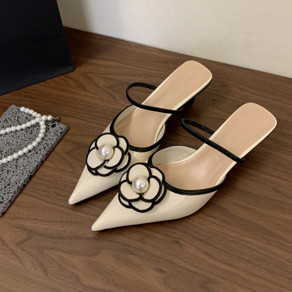 Flower Pointed Toe High Heels Women Luxury Designer Sandals Female Summer Elegant Fashion Pumps Woman Flower Mule Slippers Women-Dollar Bargains Online Shopping Australia