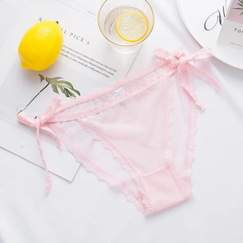 Ruffle Lace Mesh Seamless Panties For Women Hollow Out Transparent Sexy Underwear Briefs Female Lingerie Thongs-Dollar Bargains Online Shopping Australia