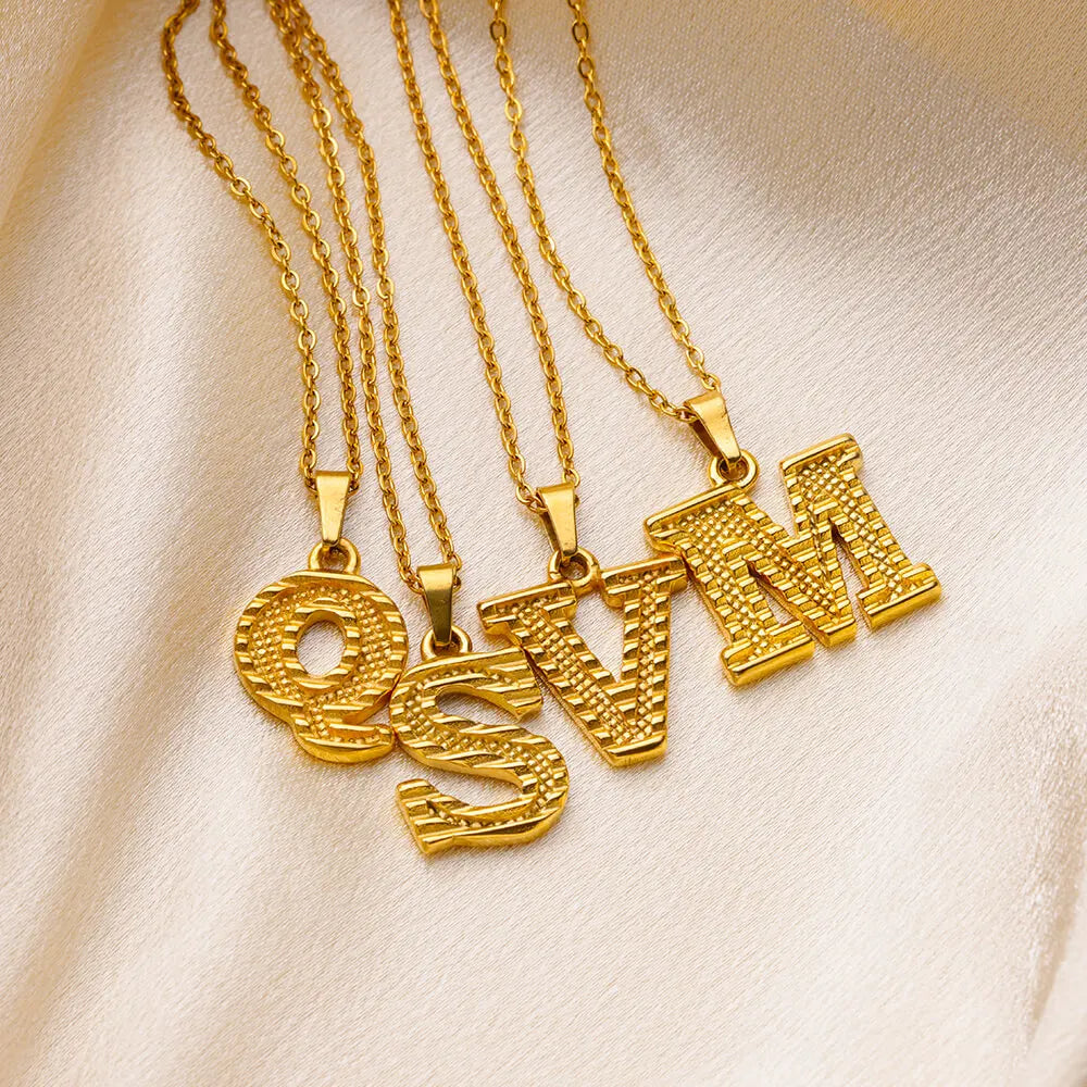 Stainless Steel Initial Necklaces For Women Men Gold Color Letter Necklace Pendant Jewelry Male Female Neck Chain Birthday Gift