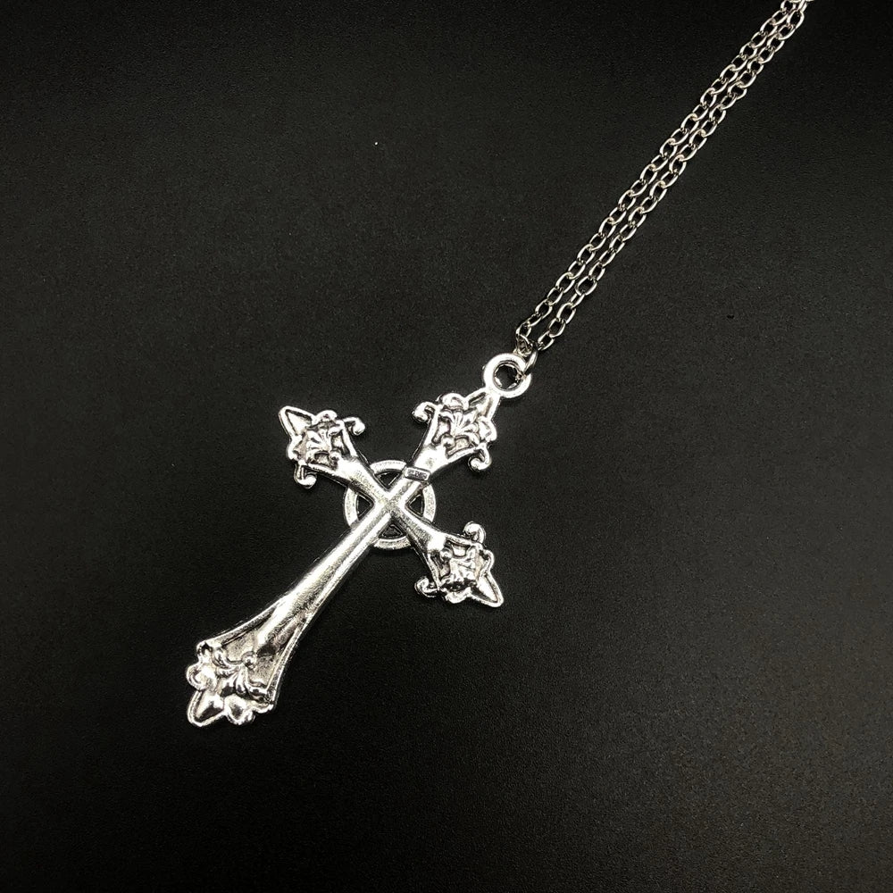 Large Detailed Cross Drill Pendant Jewel Necklace Silver Color Tone Gothic Punk Jewellery Fashion Charm Statement Women-Dollar Bargains Online Shopping Australia