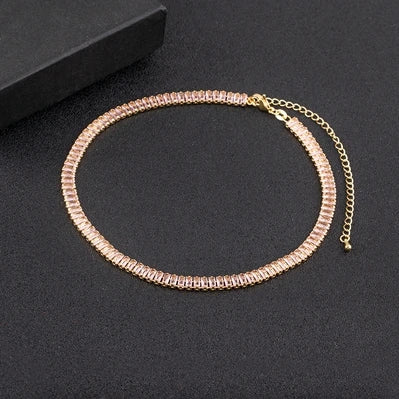 Classic Colorful Tennis Necklace Rectangular Full Zircon Neck Jewelry Adjustable Wedding Party Gift-Dollar Bargains Online Shopping Australia