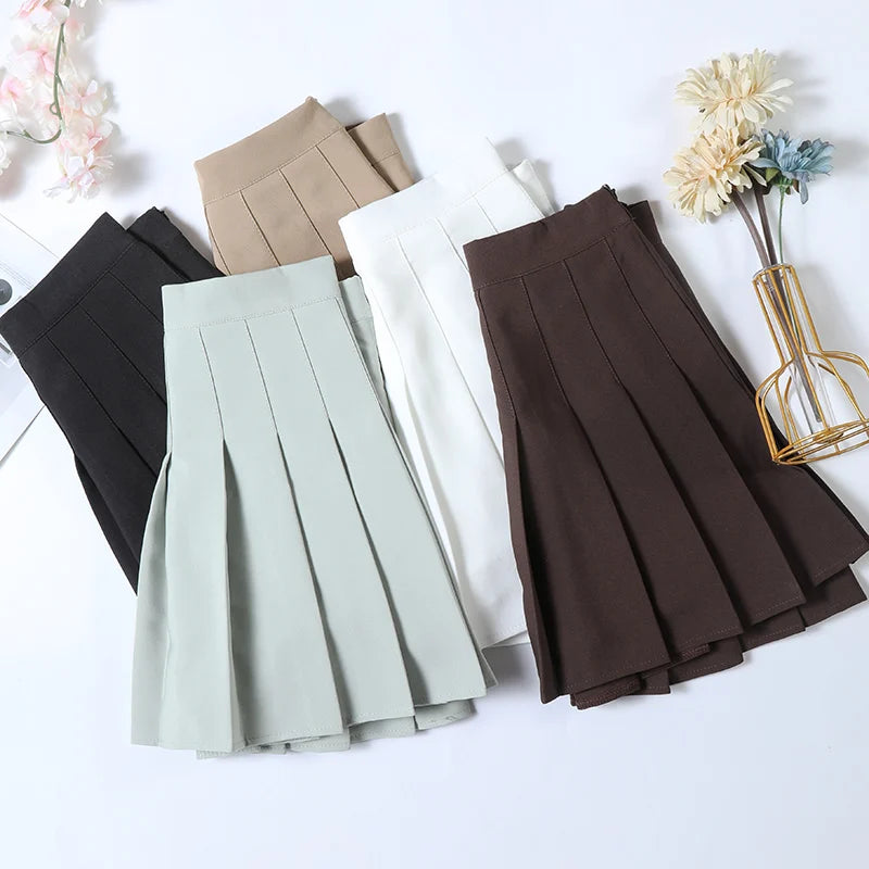 Women's Skirt With Shorts Spring Korea Style Clothes Brown A Line High Waist Y2k Mini saias Summer Black Pleated Skirt For Girls