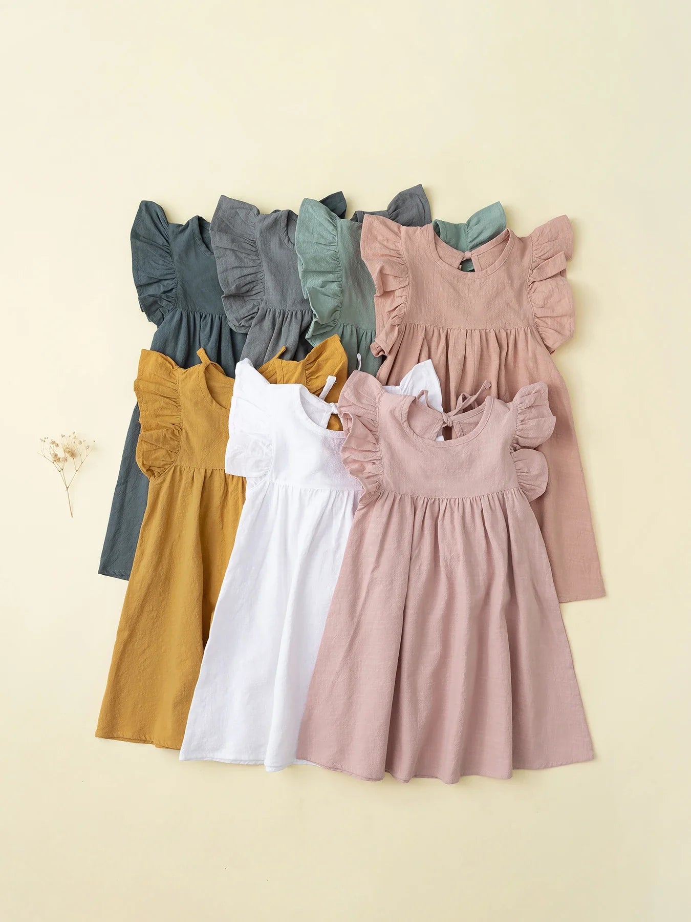 Baby Girls Flying Sleeve Dress Tie-back Overall Dress Cotton Kids Casual