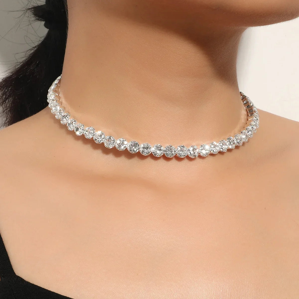 Sparkling Silver Color Crystal Collar Chain Choker Necklace Bridal Women Wedding Party Diamante Rhinestone Choker Jewelry Gifts-Dollar Bargains Online Shopping Australia