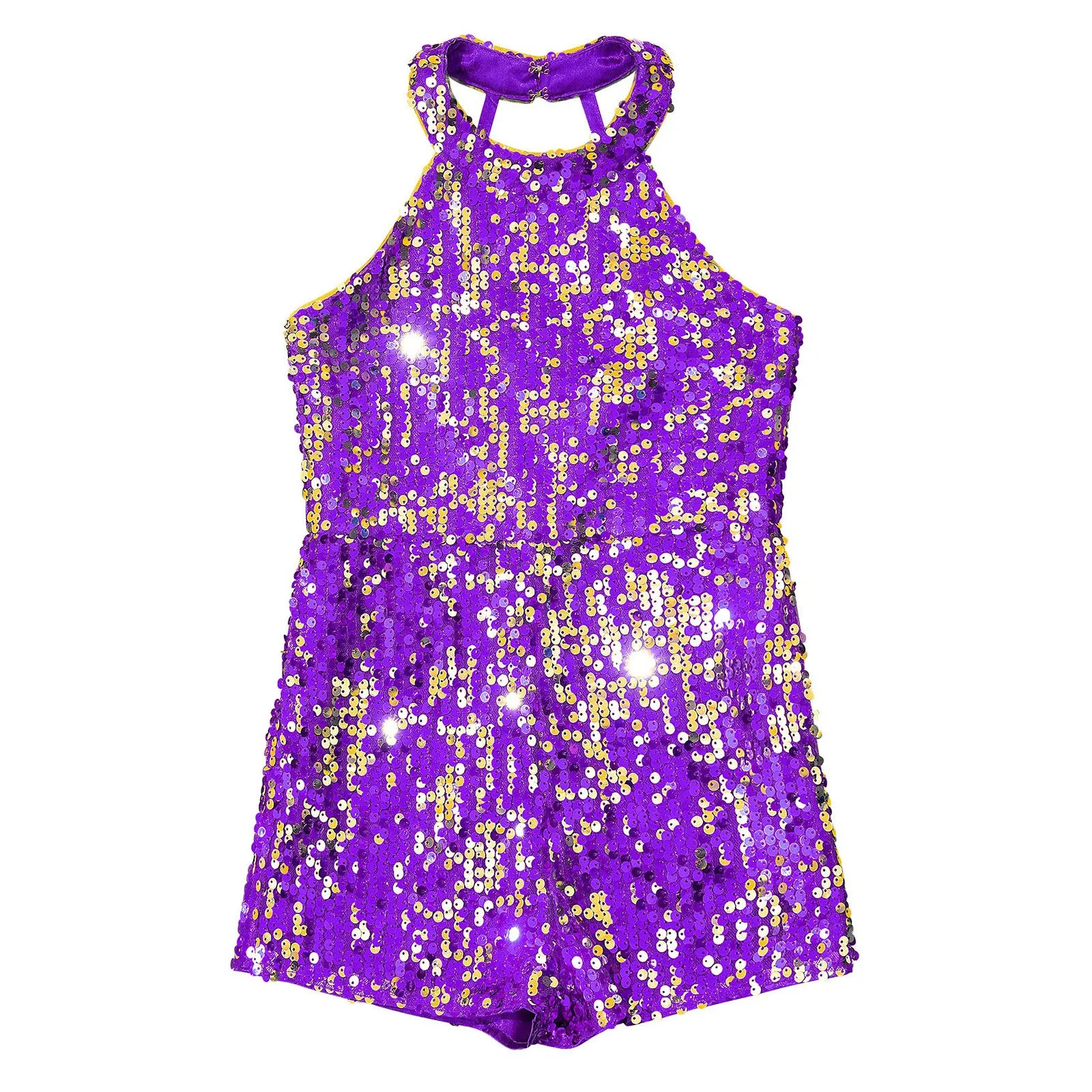 Kids Girls Shiny Sequin Halter Party Bodysuit Christmas Birthday Wedding Evening Costume Jazz Dance Stage Performance Jumpsuit-Dollar Bargains Online Shopping Australia