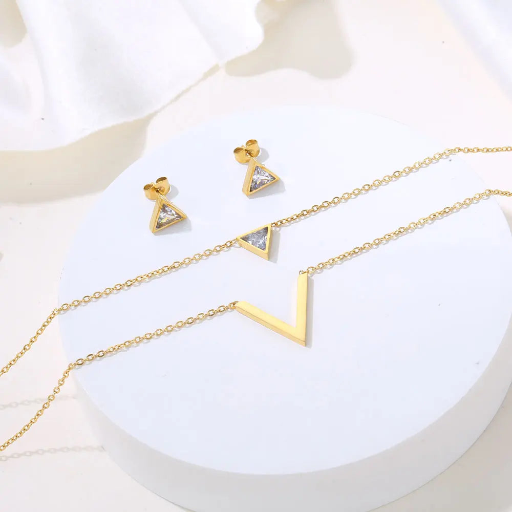 Light Luxury Elegant Delicate Geometry Pendant Charm Chain Korean Fashion Necklace For Women Stainless Steel Jewelry Set-Dollar Bargains Online Shopping Australia