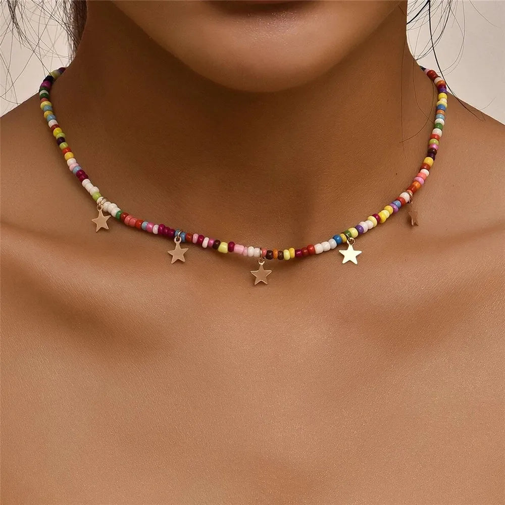 Boho Choker Simple Vintage Red Heart Shape Necklace For Women Fashion Collar Beads Jewelry Party Gift-Dollar Bargains Online Shopping Australia