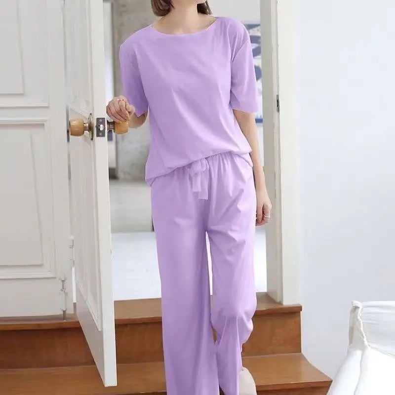 Pyjamas Ice Silk O Neck Thin Top With Elastic Waist Wide Leg Shorts And Long Pants Three Piece Set Sweet Casual Home Wear-Dollar Bargains Online Shopping Australia