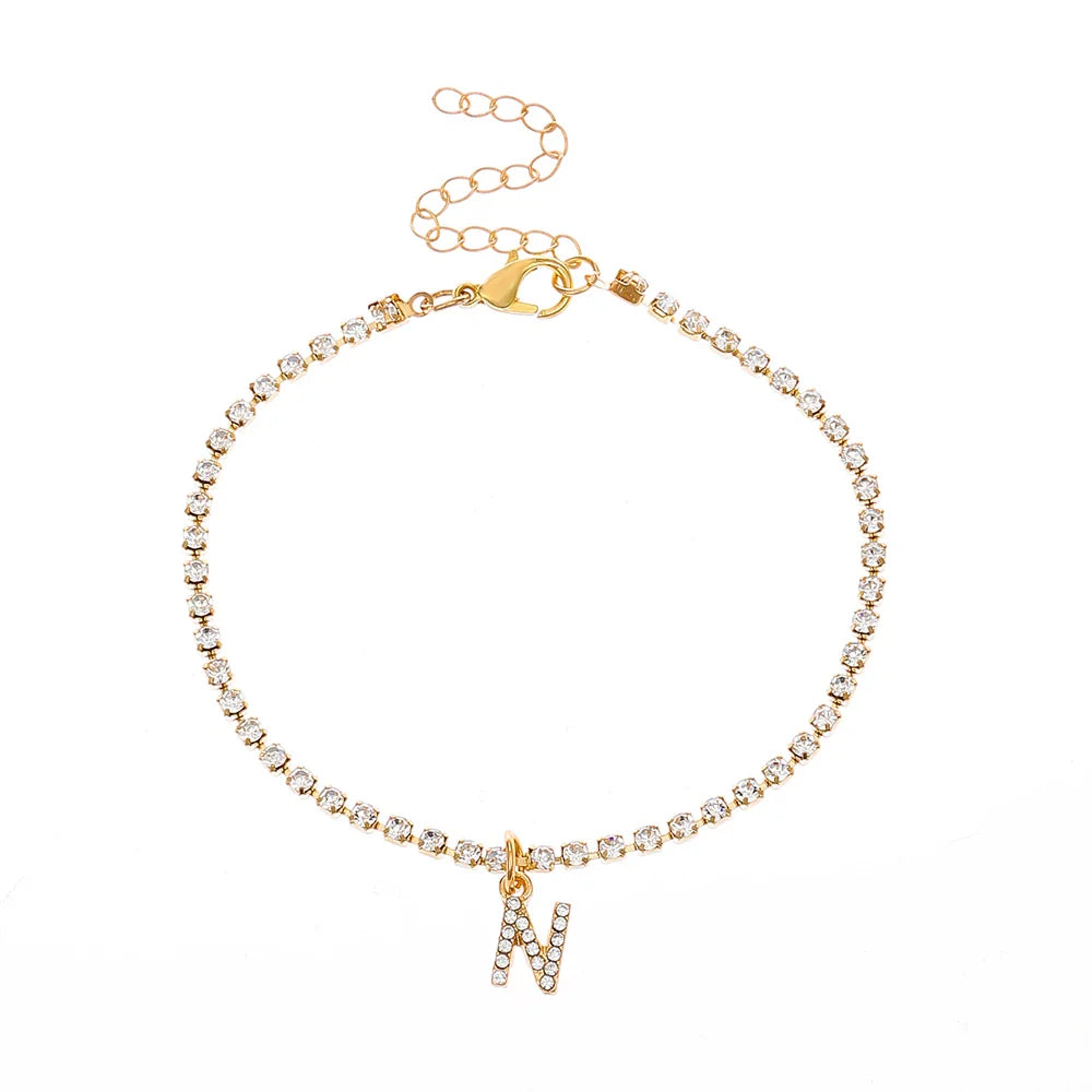 Crystal Zircon Initial Letter Ankle Bracelet Alphabet Anklets for Women Foot Chain Beach Leg Bracelets Boho Jewelry-Dollar Bargains Online Shopping Australia