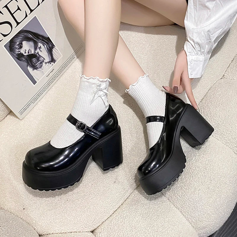Fashion White Platform Pumps for Women Super High Heels Buckle Strap Mary Jane Shoes Woman Goth Thick Heeled Party Shoes Ladies-Dollar Bargains Online Shopping Australia