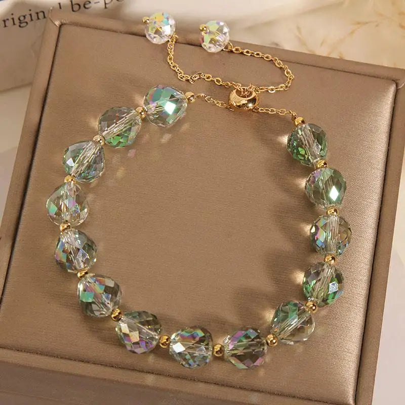 Colorful Artificial Austria Crystal Bracelet New Shiny Stone Beads Rope Chain Strand Bracelets for Women Party