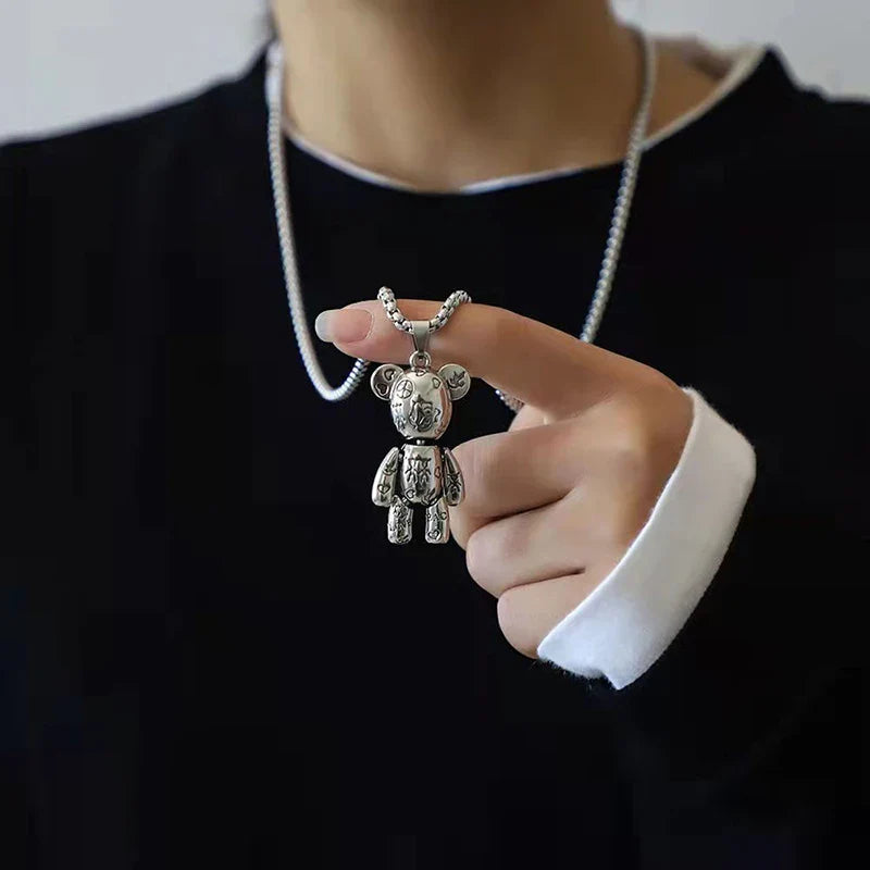 Fashion Cute Hip Hop Bear Pendant Necklace for Men & Women Punk Wind Titanium Steel Sweater Chain Jewelry Set Lovers Gift-Dollar Bargains Online Shopping Australia