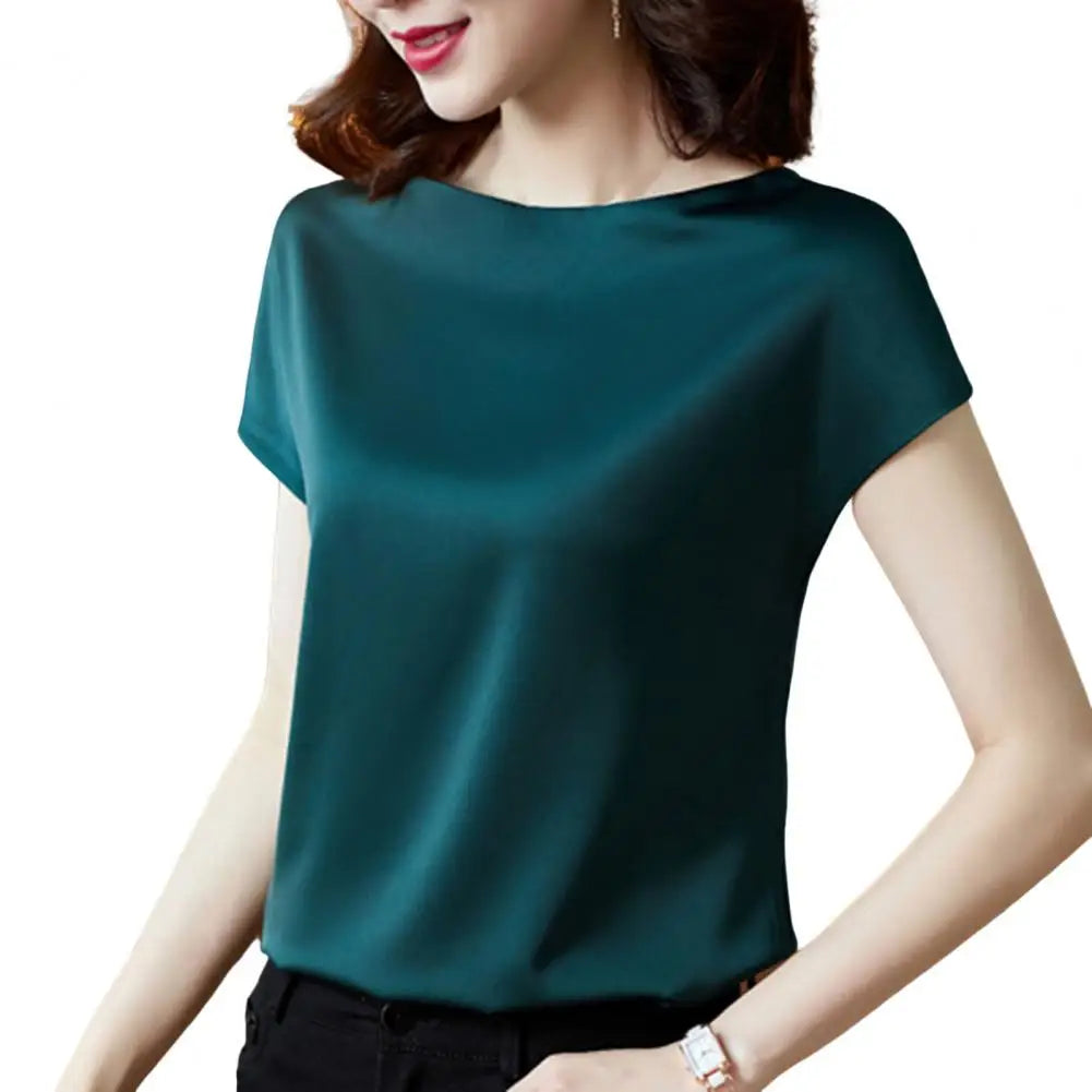 Women Summer T-shirt Women Summer Top Women Clothes Round Neck Loose Short Sleeves Pullover Soft Keep Cooling Breathable Solid C-Dollar Bargains Online Shopping Australia