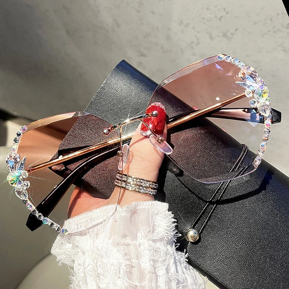 Vintage Rimless Rhinestone Sunglasses Women Men Fashion Gradient Lens Sun Glasses Shades for Female-Dollar Bargains Online Shopping Australia