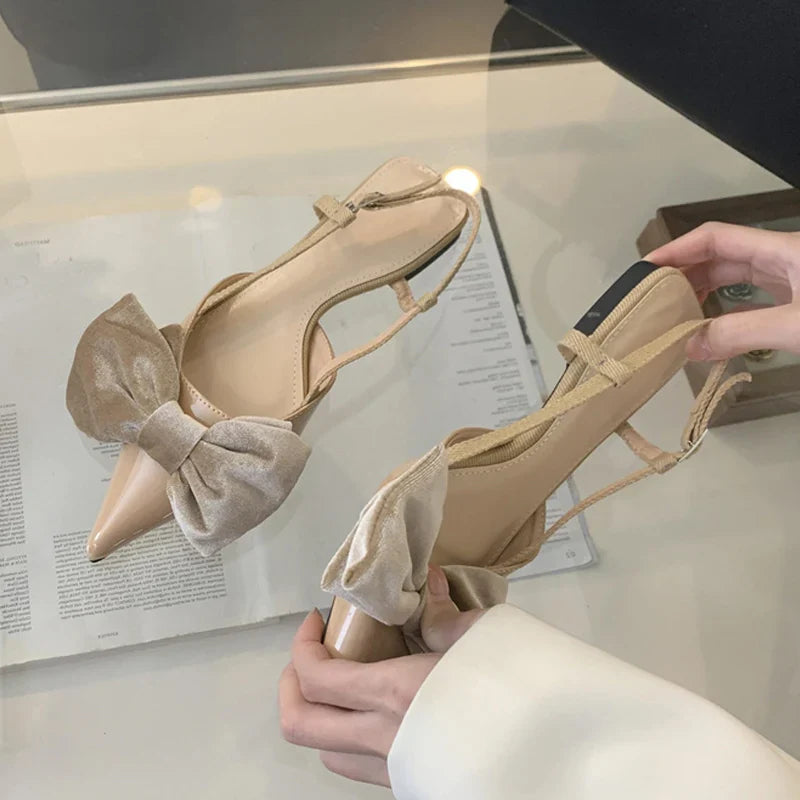 Design Big Butterfly Knot Women Flat Mules Sandals Cozy Patent Leather Pointed Toe Back Strap Shoes-Dollar Bargains Online Shopping Australia