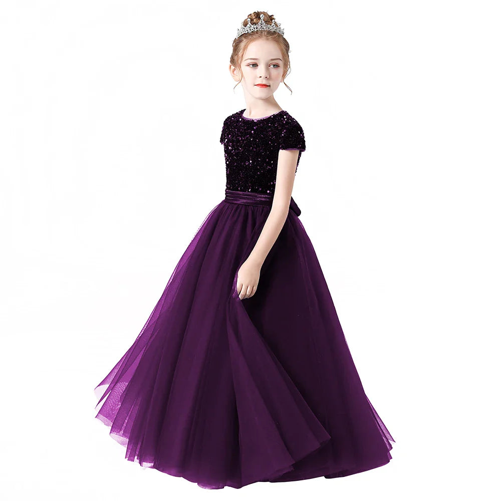 Sparkly Sequins Short Sleeves Flower Girl Dresses Tulle Kids Birthday Party Pageant Prom Gown Junior Bridesmaid-Dollar Bargains Online Shopping Australia